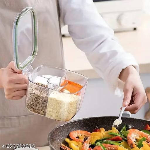 4-Compartment Clear Seasoning Box with Flip Lids and Spoons