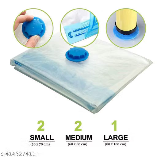 Reusable Vacuum Compression Storage Bags with Hand Pump, Set of 5