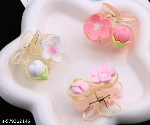 Pink and White Cherry Blossom Mini Flower Hair Clips