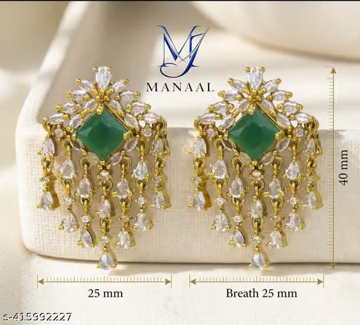 Green Stone Gold Tone Jhumka Earrings