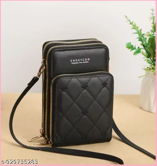 Quilted Three-Zip Fabric Sling Wallet for Women