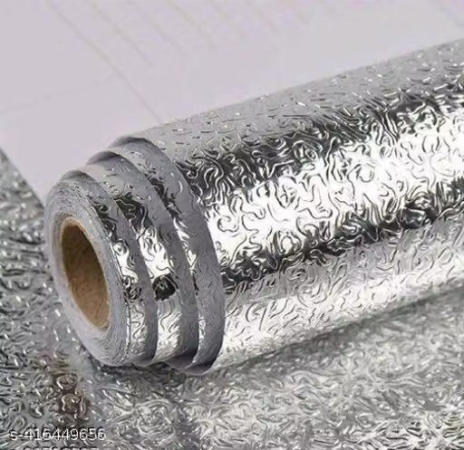 Silver Self Adhesive Kitchen Wall Stickers, Anti Oil Wall Sticker for Kitchen, PVC Vinyl Wallpaper, Waterproof and Heat Resistant Aluminium foil (Size: 60cm x 200cm)