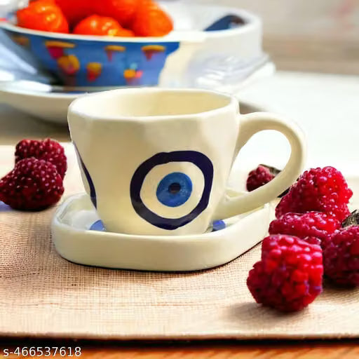 Ceramic Evil Eye Coffee Cup and Saucer Set