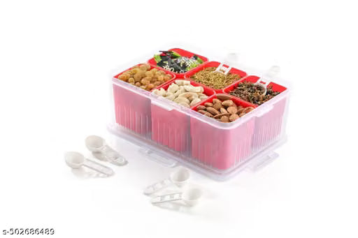 Square 6-Compartment Plastic Masala Organizer