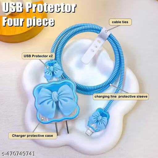 Blue 360-Degree iPhone Charger Adapter and Cable Protector Set