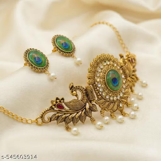 Matte Gold Temple Choker with Pearl Drops