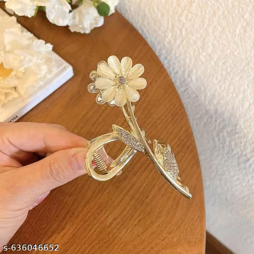Metal Flower Hair Claw Clip with Stone Embellishment