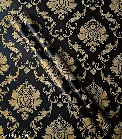 Wall Stickers DIY Wallpaper (45 x 250 cm) Black Damask Luxury Self Adhesive Decals Living Room Bedroom Decoration, Black