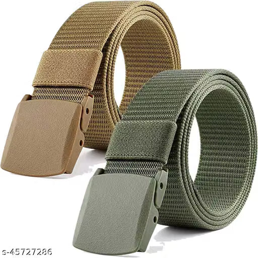 Men Textured Nylon Belt with Plastic Buckle