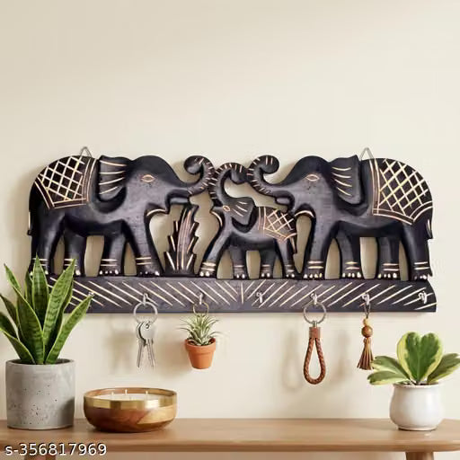 Elephant Family Wooden Key Holder