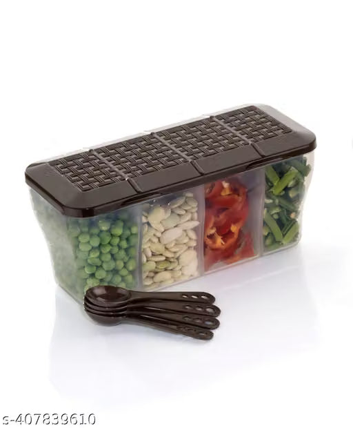 4-Section Kitchen Storage Container Set with Spoons