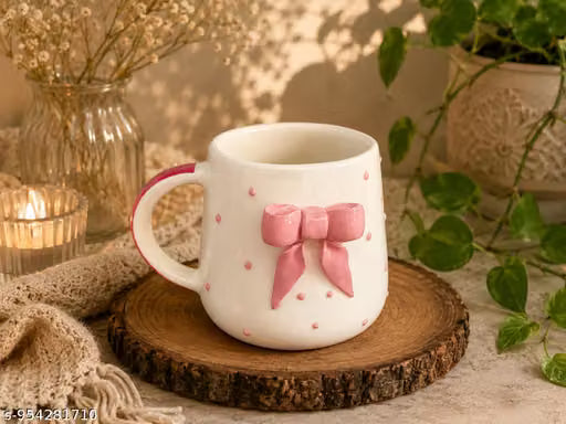 Pink 3D Bow Charm Ceramic Coffee Mug