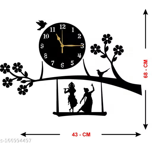 Radha Krishna Wooden Wall Clock