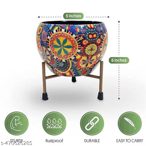 Jaipuri Printed Metal Vase with Stand