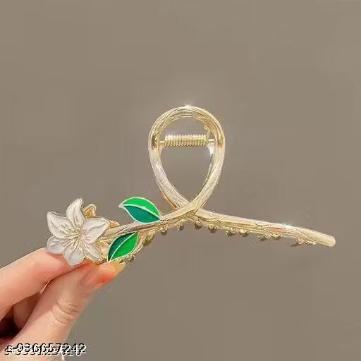 White Embellished Flower Metal Hair Claw Clip