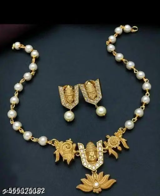 Antique Gold Pearl Detail Temple Necklace Set