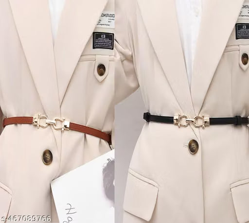 Women Black and Brown Horsebit Buckle Belt Set of Two