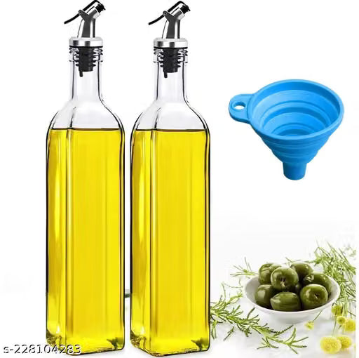 Set of 2 Glass Oil Dispenser Bottles with Silicone Funnel