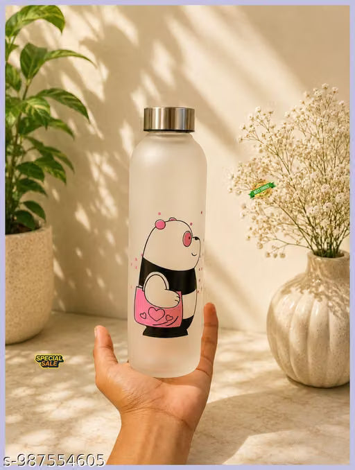 500ml Frosted Glass Cartoon Panda Water Bottle
