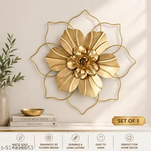 Gold Metal 3D Flower Wall Decor Set of 2