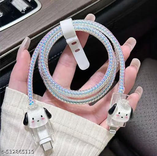White Puppy 3D iPhone Charger Cover with Spiral Cable Protector