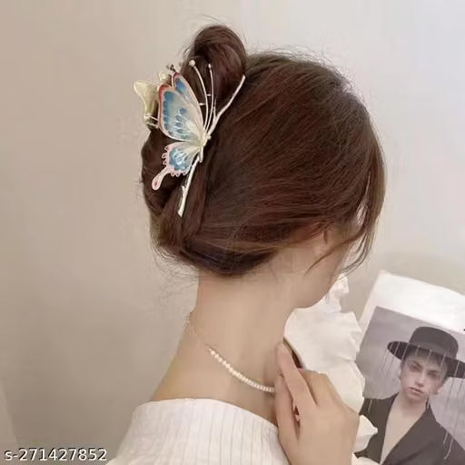 Metal Butterfly Hair Claw Clip with Stone Detailing