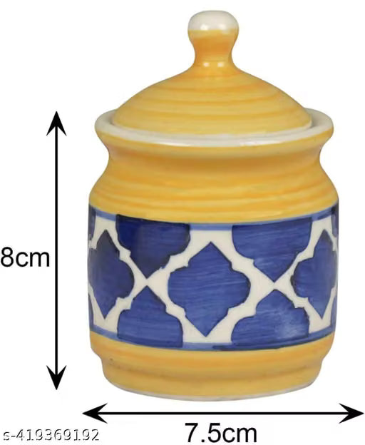 Set of 2 Mustard Ceramic Storage Jars with Tray, 200 ml