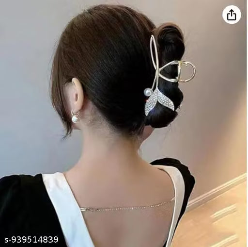 Pearl Embellished Metal Hair Claw Clip