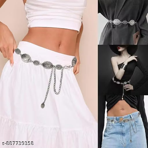 Women Gold Metal Concho Boho Waist Chain Belt
