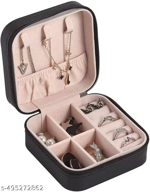 Compact Zippered Faux Leather Jewellery Organiser Box