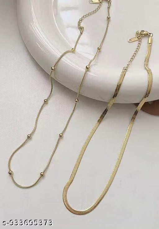 Double Layer Snake Chain Gold Necklace Set