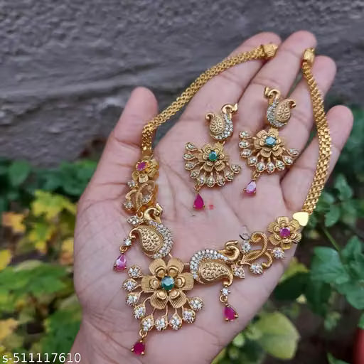 Gold Plated Traditional Stone Choker Necklace Set