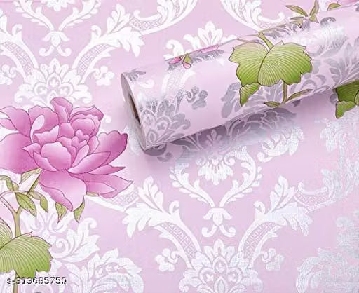 VRUKSHA DECORS 200X45CM SILVER ROSE SELF ADHESIVE WALLPAPER - 9 SQFT APPROX