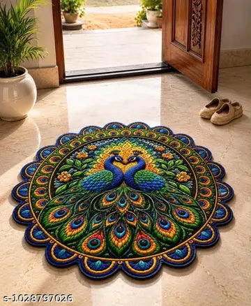 Colorful Floral Mandala Round Floor Mat 25x25 Inch