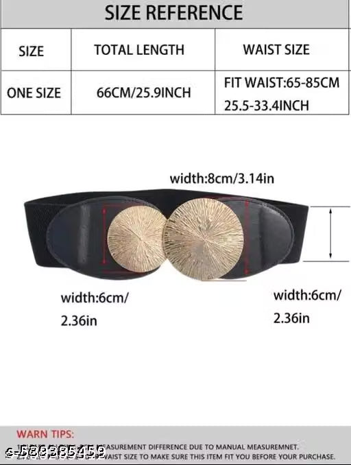 Women Black Wide Stretch Belt with Textured Round Buckle