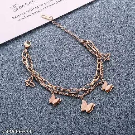 Multilayer Frosted Butterfly Charm Bracelet
