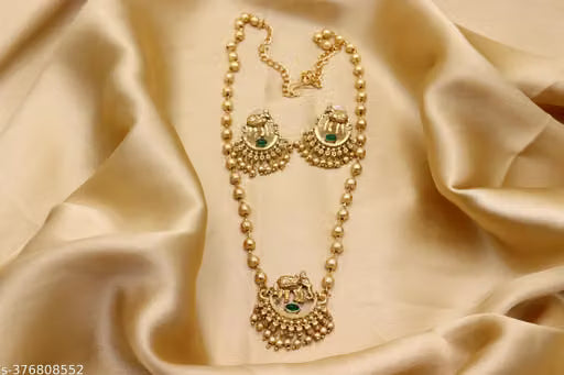 Matte Gold Elephant Motif Temple Necklace Set