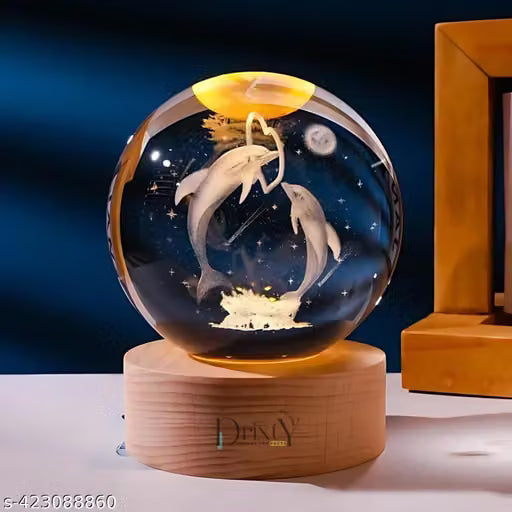 LED Crystal Dolphin Ball with Wooden Base