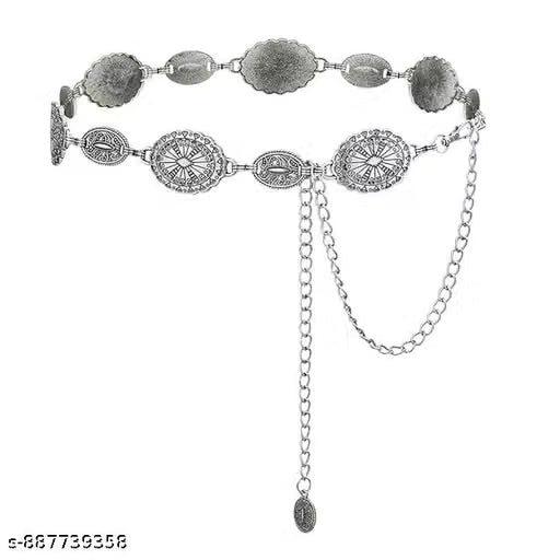 Women Gold Metal Concho Boho Waist Chain Belt