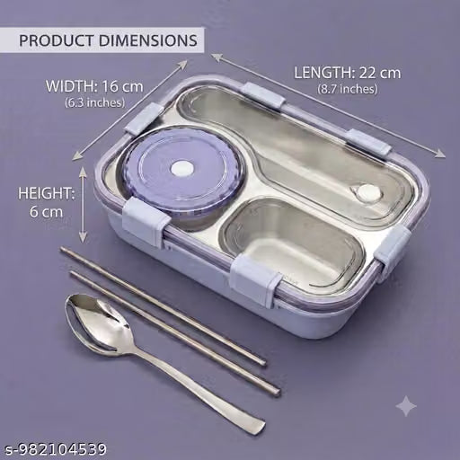 3-Compartment Stainless Steel Lunch Box with Accessories
