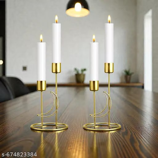 Golden Metal Moon Candle Holder Set, 2 Pieces