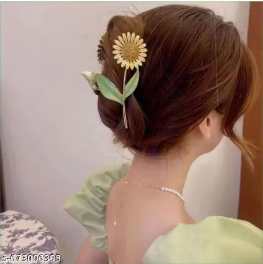 Yellow Sunflower Metal Hair Claw Clip