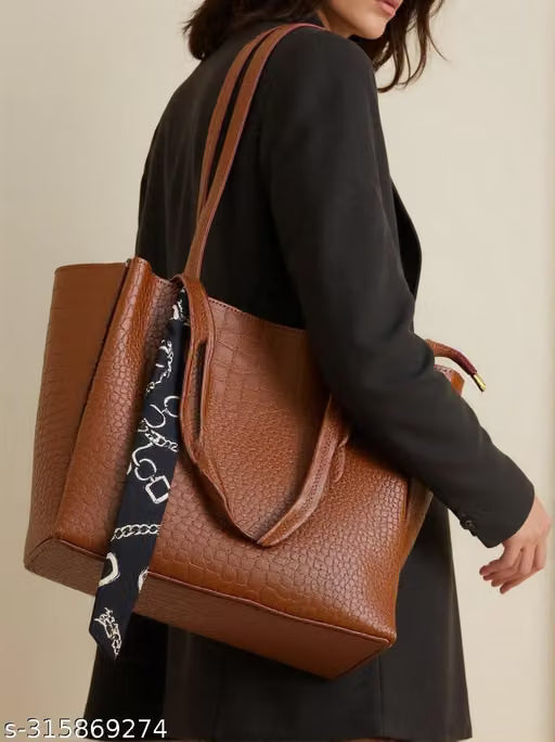 Crocodile-Texture Tote Handbag