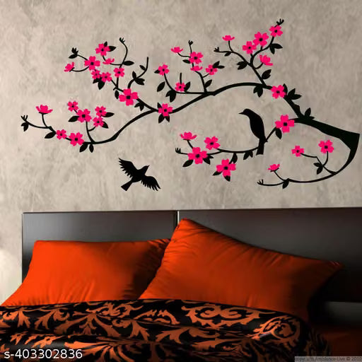 Tree With Leaf and Birds Wall Sticker Size - ( 82*41 ) cm