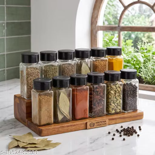 Set of 12 Square Glass Spice Jars with Shaker Lids