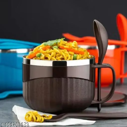 Brown Stainless Steel Noodle Bowl with Lid and Spoon Holder