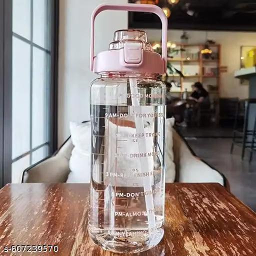 2L Motivational Hydration Water Bottle with Straw – Pink