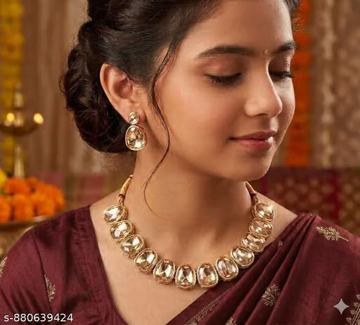 Gold Plated American Diamond Kundan Necklace Set