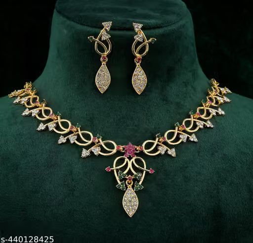 Gold Plated Brass American Diamond Necklace Set