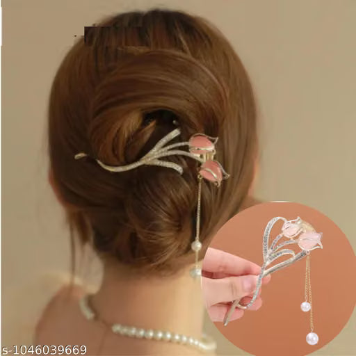 Vintage Tulip Flower Metal Hair Claw Clip with Tassel